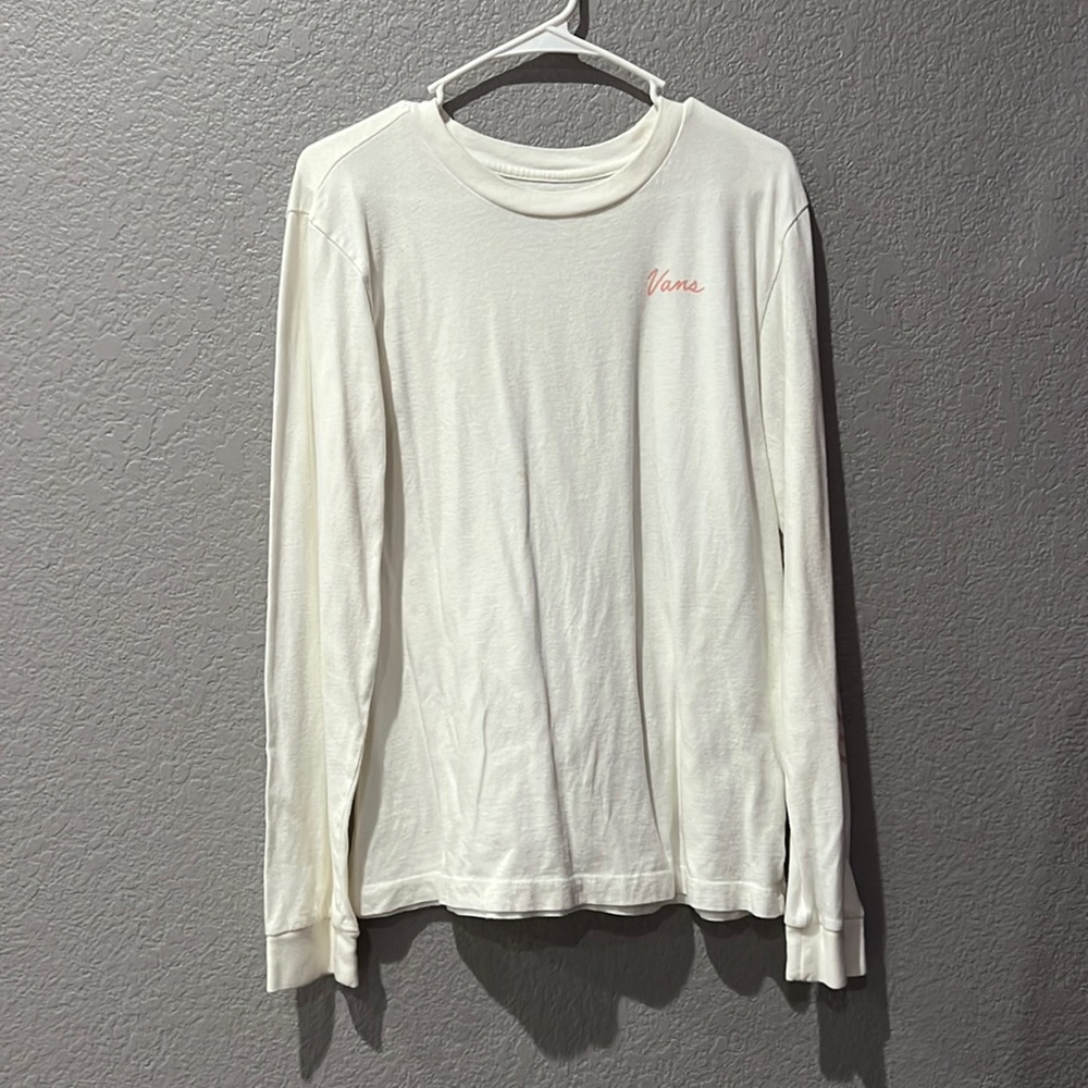 Vans Long Sleeve White T-Shirt With Pink Logo Women’s Size Large